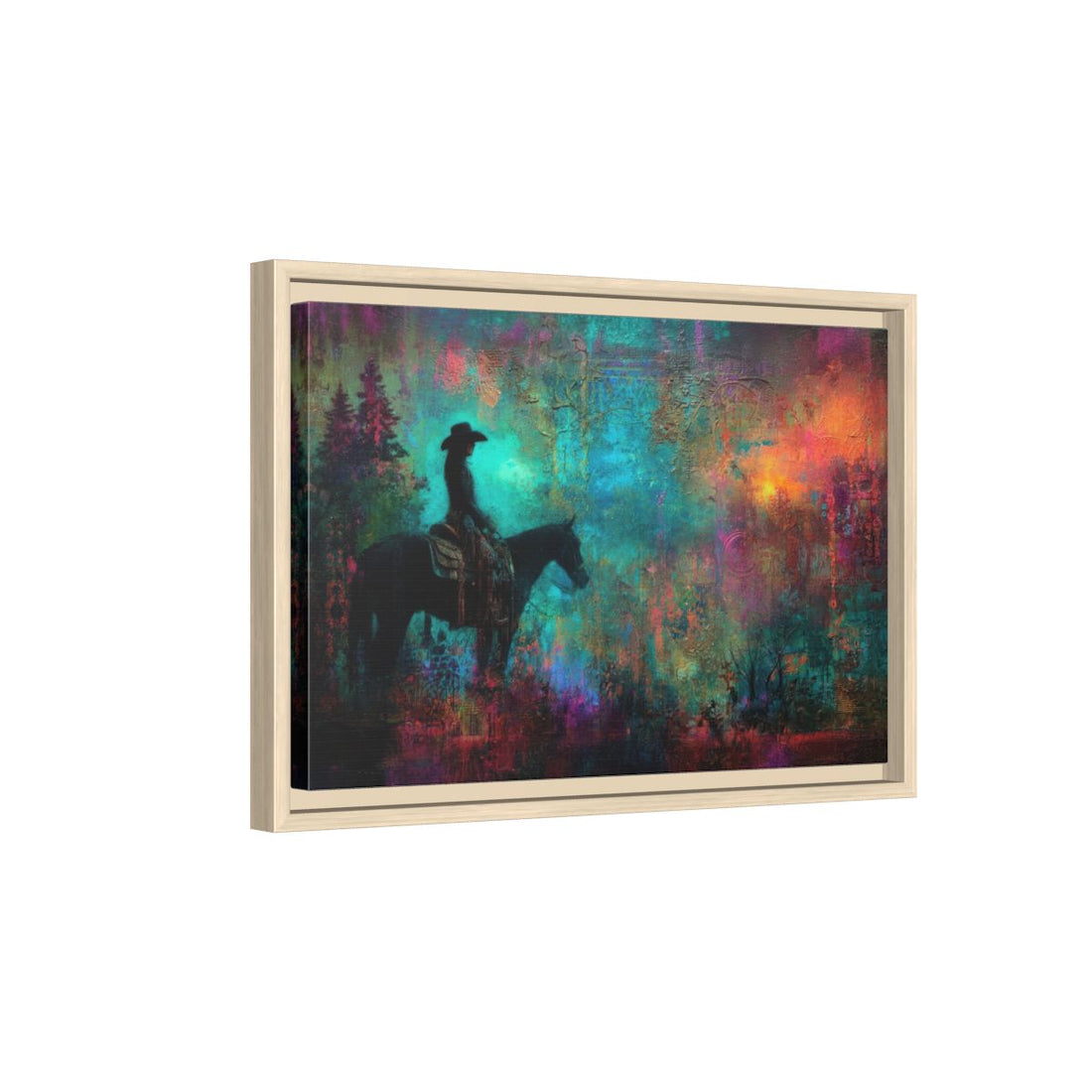 Western Cowgirl Canvas Art – natural wood framed canvas