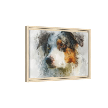 Australian Shepherd Portrait Wall Art – natural wood framed canvas