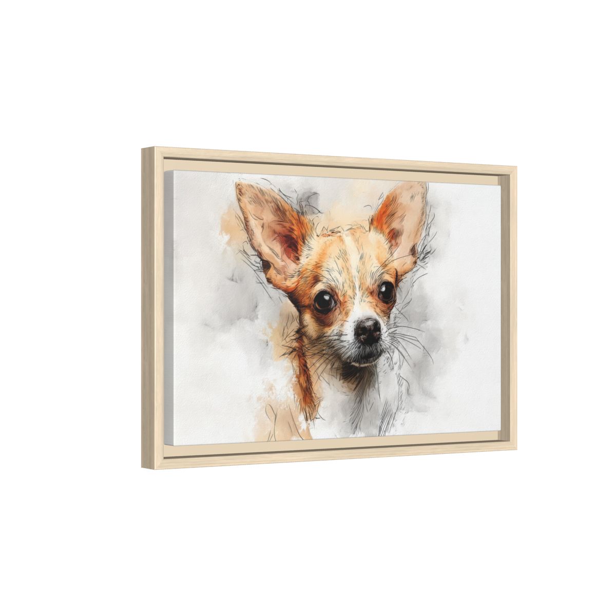Chihuahua Portrait Canvas Wall Art – natural wood framed canvas