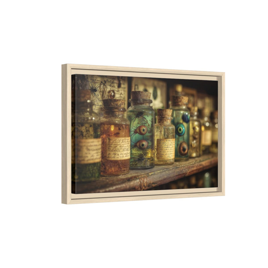 Gothic Specimen Jar Wall Art – natural wood framed canvas