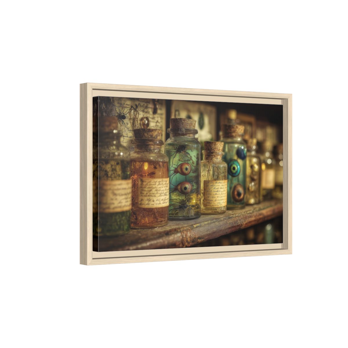 Gothic Specimen Jar Wall Art – natural wood framed canvas