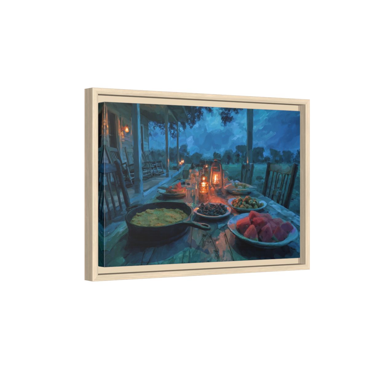 Southern Farmstead Dinner Canvas Print – natural wood framed canvas