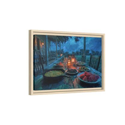 Southern Farmstead Dinner Canvas Print – natural wood framed canvas