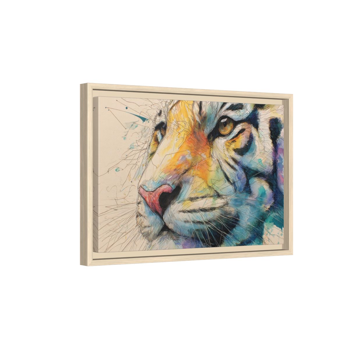 Tiger Portrait Canvas Wall Art – natural wood framed canvas