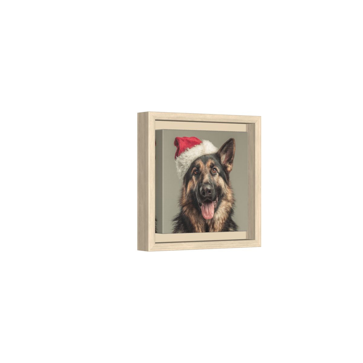 German Shepherd Santa Hat Canvas Print – natural wood framed canvas