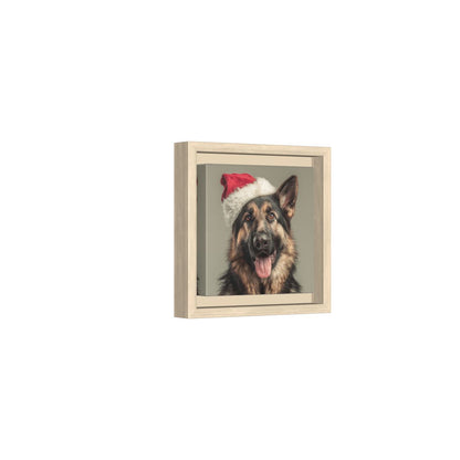 German Shepherd Santa Hat Canvas Print – natural wood framed canvas