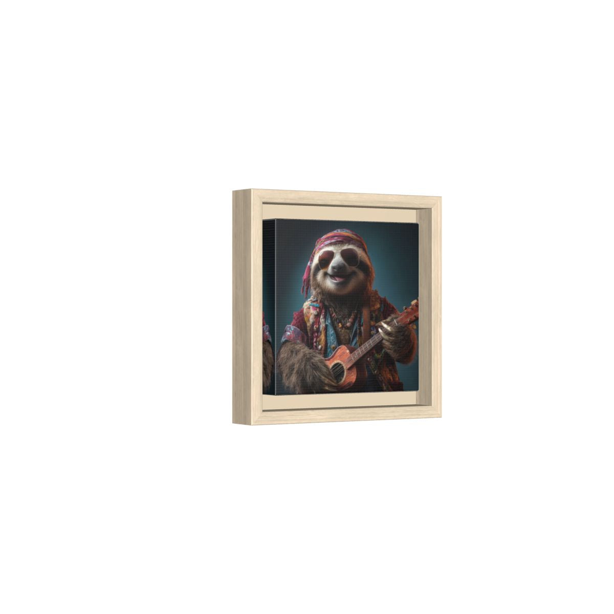 Hippie Sloth Guitar Canvas Art – natural wood framed canvas