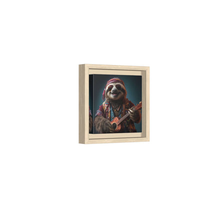 Hippie Sloth Guitar Canvas Art – natural wood framed canvas