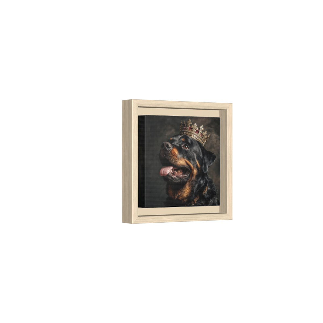 Rottweiler King Canvas Print – natural wood framed canvas