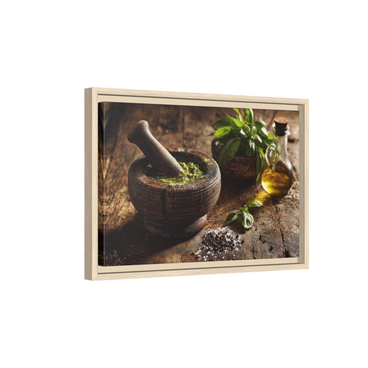 Rustic Kitchen Wall Art – natural wood framed canvas