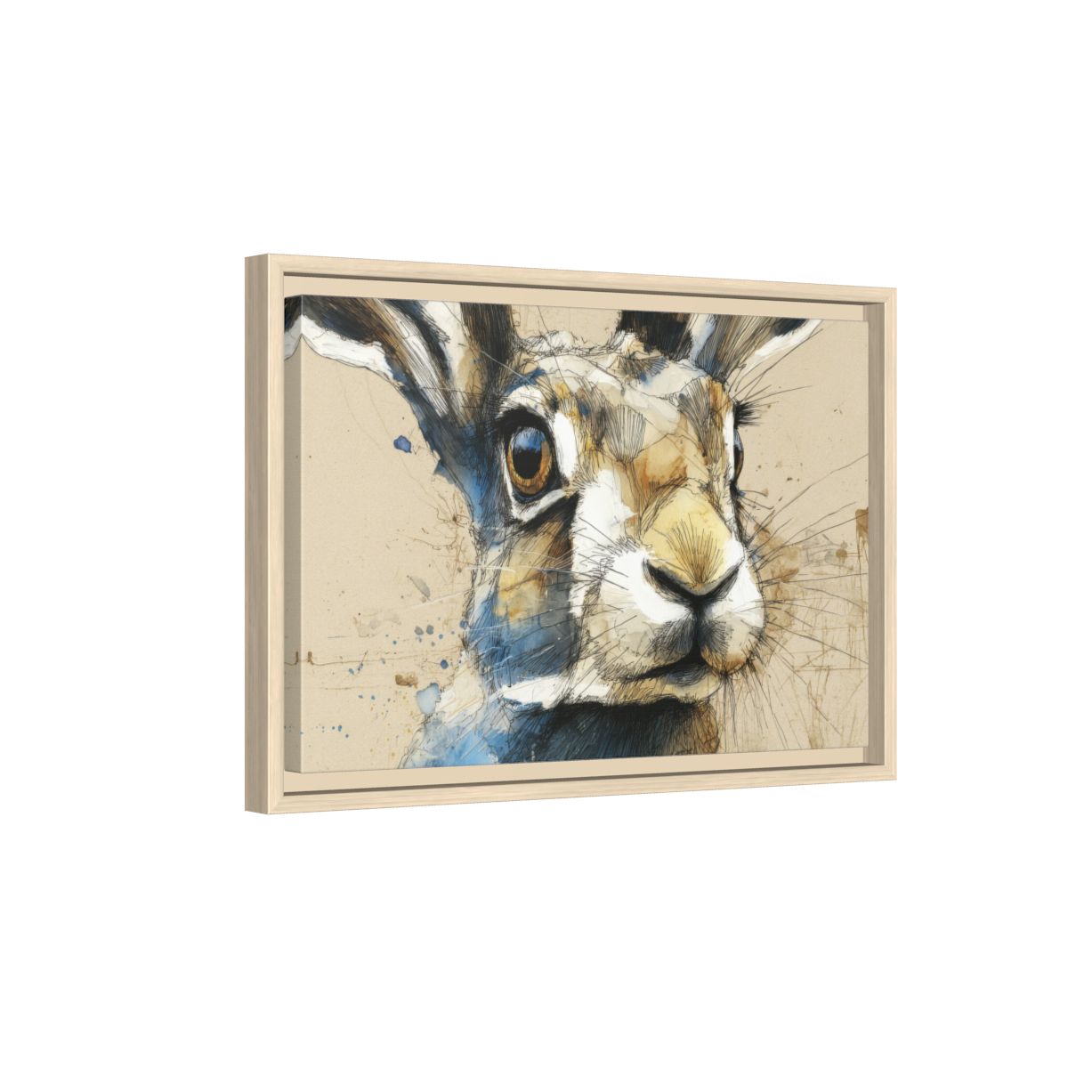 Watercolor Rabbit Portrait Canvas Print – natural wood framed canvas