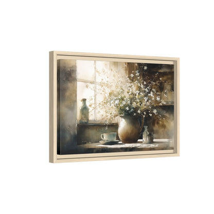 Watercolor Still Life Print – natural wood framed canvas