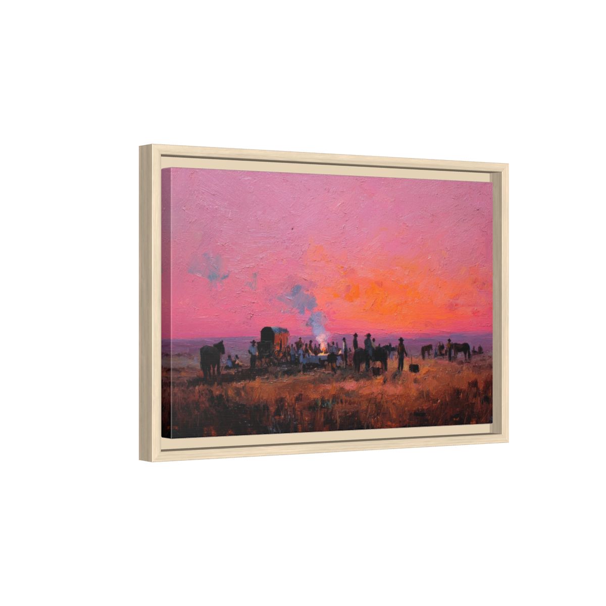 Western Chuckwagon Canvas Wall Art – natural wood framed canvas