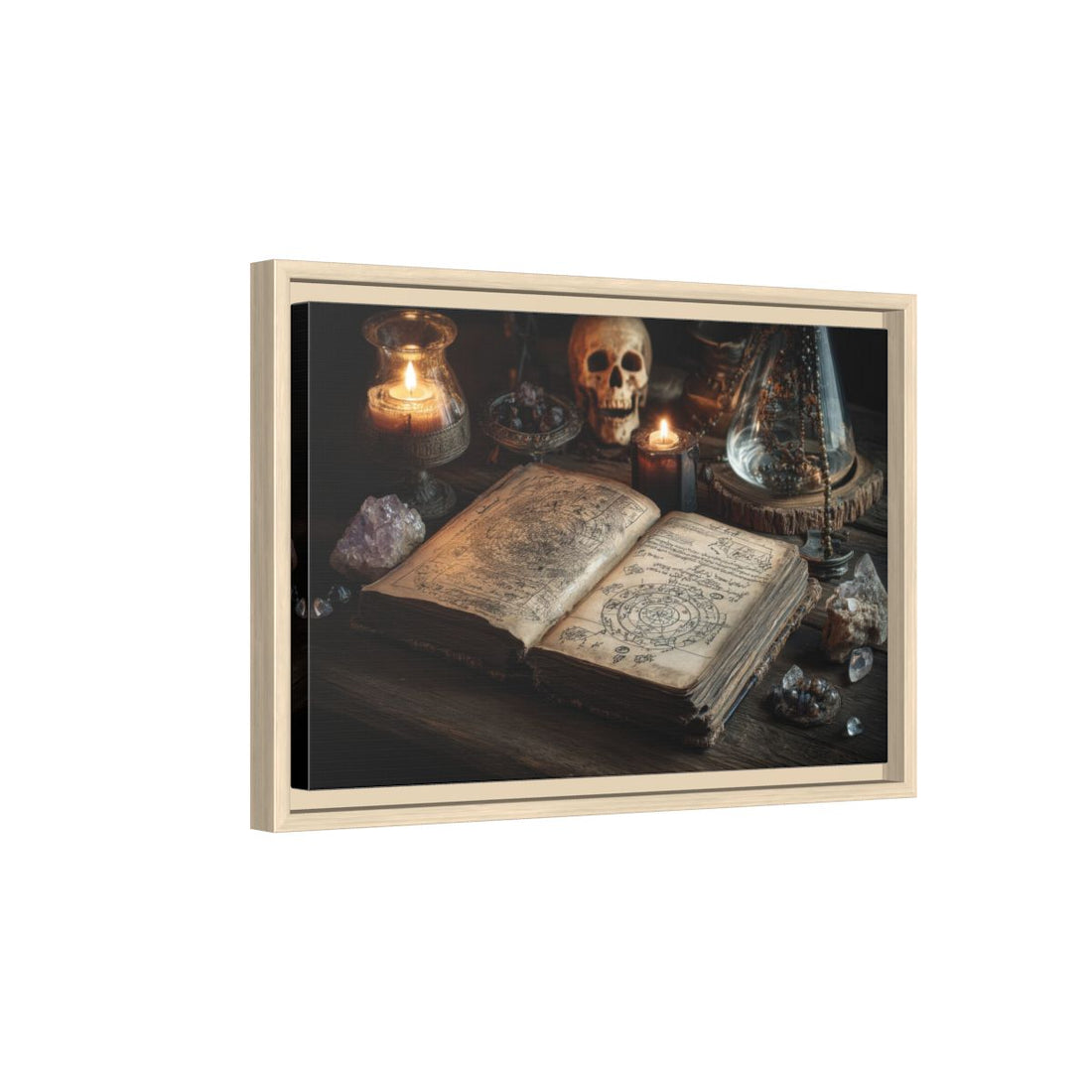 Dark Academia Spellbook Canvas Print – natural wood framed canvas