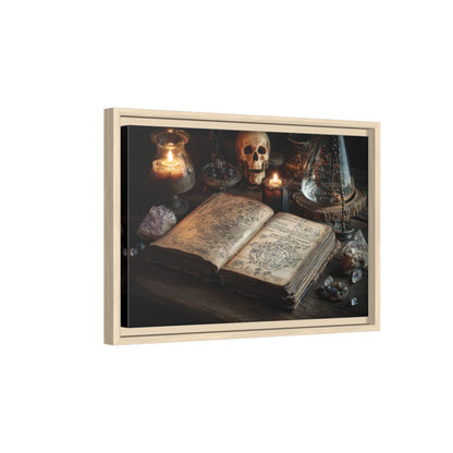 Dark Academia Spellbook Canvas Print – natural wood framed canvas