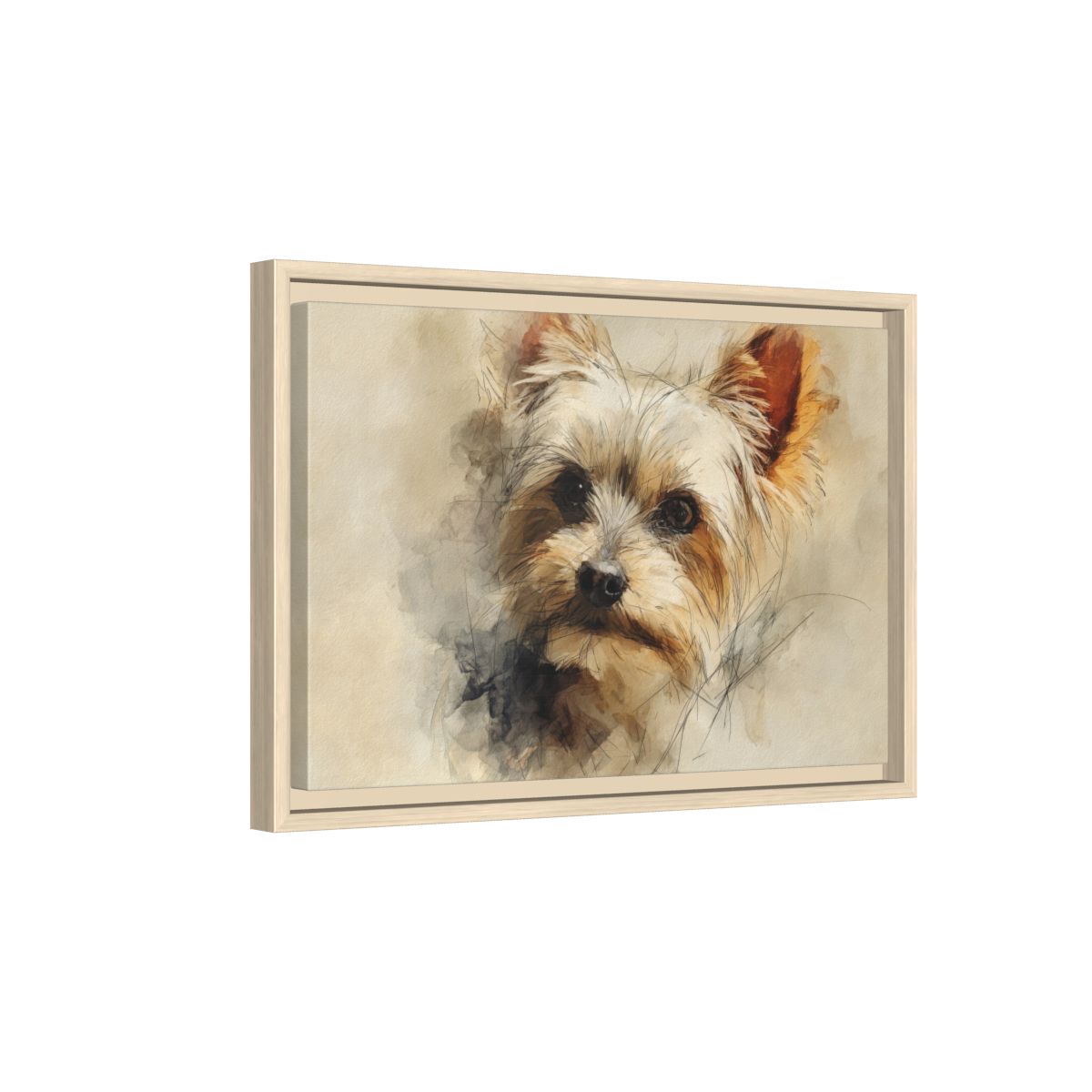 Yorkshire Terrier Watercolor Canvas Print – natural wood framed canvas