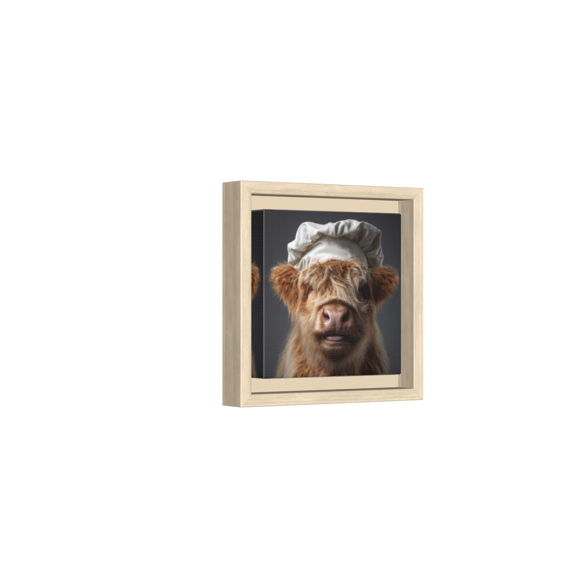 Highland Cow Chef Canvas Print – natural wood framed canvas