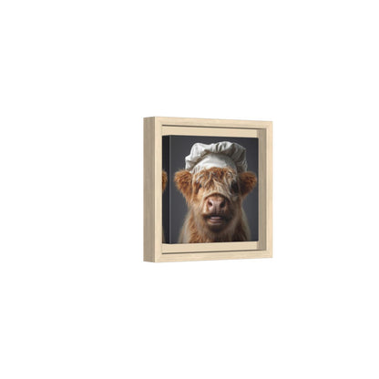 Highland Cow Chef Canvas Print – natural wood framed canvas