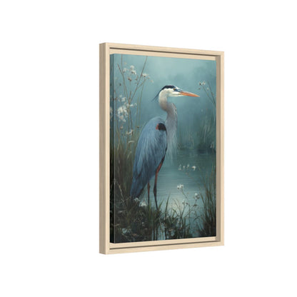 Great Blue Heron Canvas Print – natural wood framed canvas