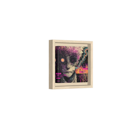 Surreal Cyberpunk Face Canvas Wall Art – natural wood framed canvas