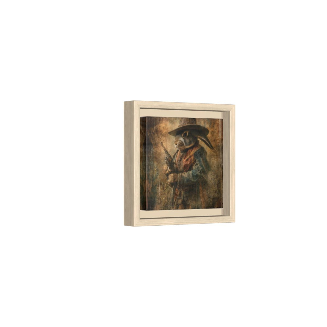 Western Cowboy Rabbit Canvas Wall Art – natural wood framed canvas