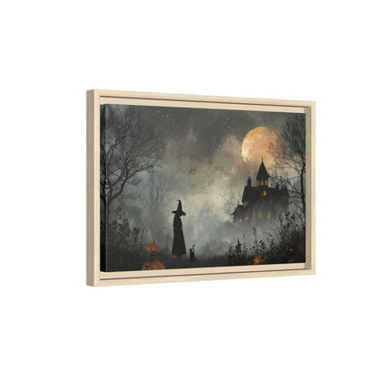 Spooky Witch Halloween Wall Art – natural wood framed canvas