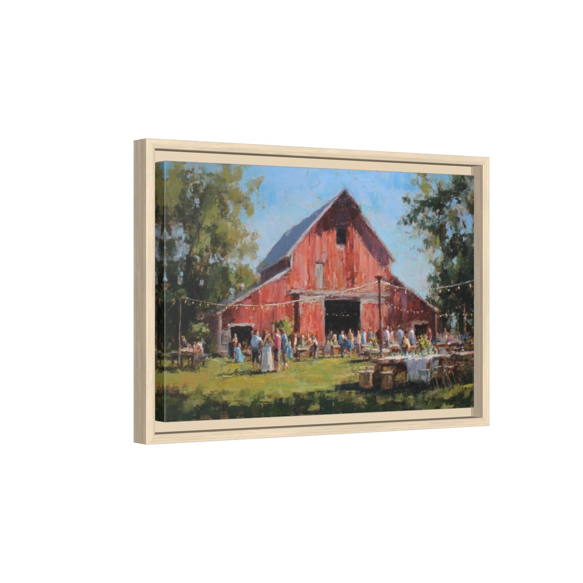 Barn Wedding Canvas Wall Art – natural wood framed canvas