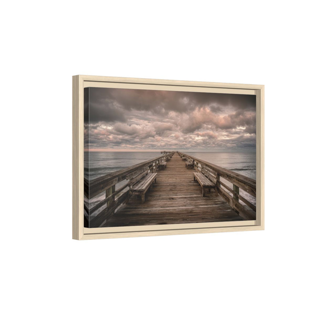 Ocean Pier Canvas Wall Art – natural wood framed canvas