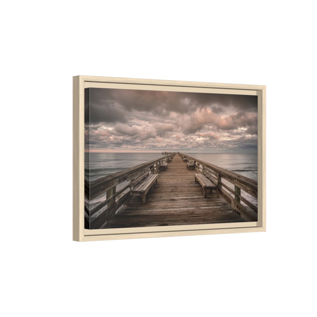 Ocean Pier Canvas Wall Art – natural wood framed canvas