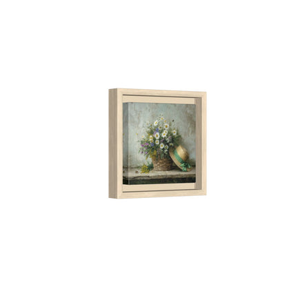 Rustic Wildflower Basket Canvas Art – natural wood framed canvas