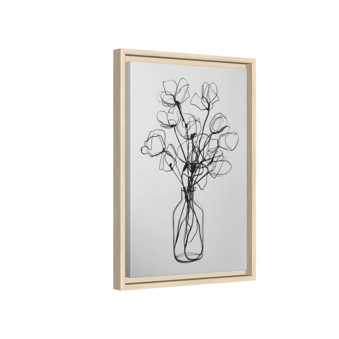 Minimalist Line Art Floral Print – natural wood framed canvas