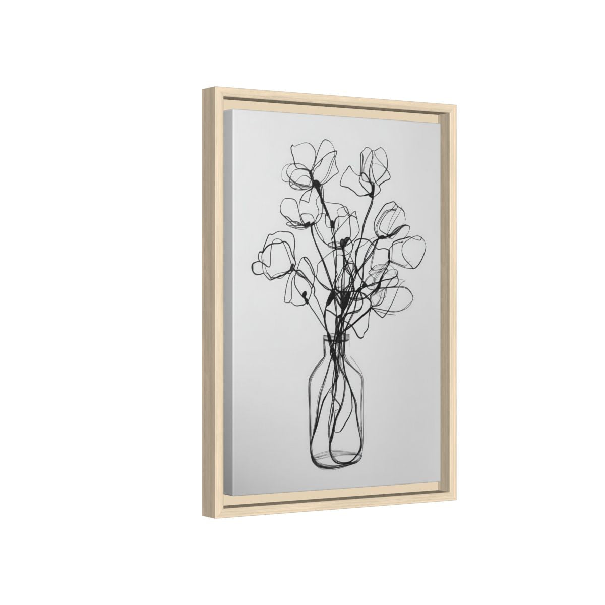 Minimalist Line Art Floral Print – natural wood framed canvas