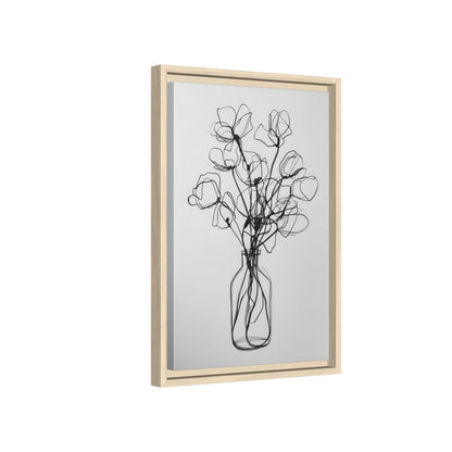 Minimalist Line Art Floral Print – natural wood framed canvas