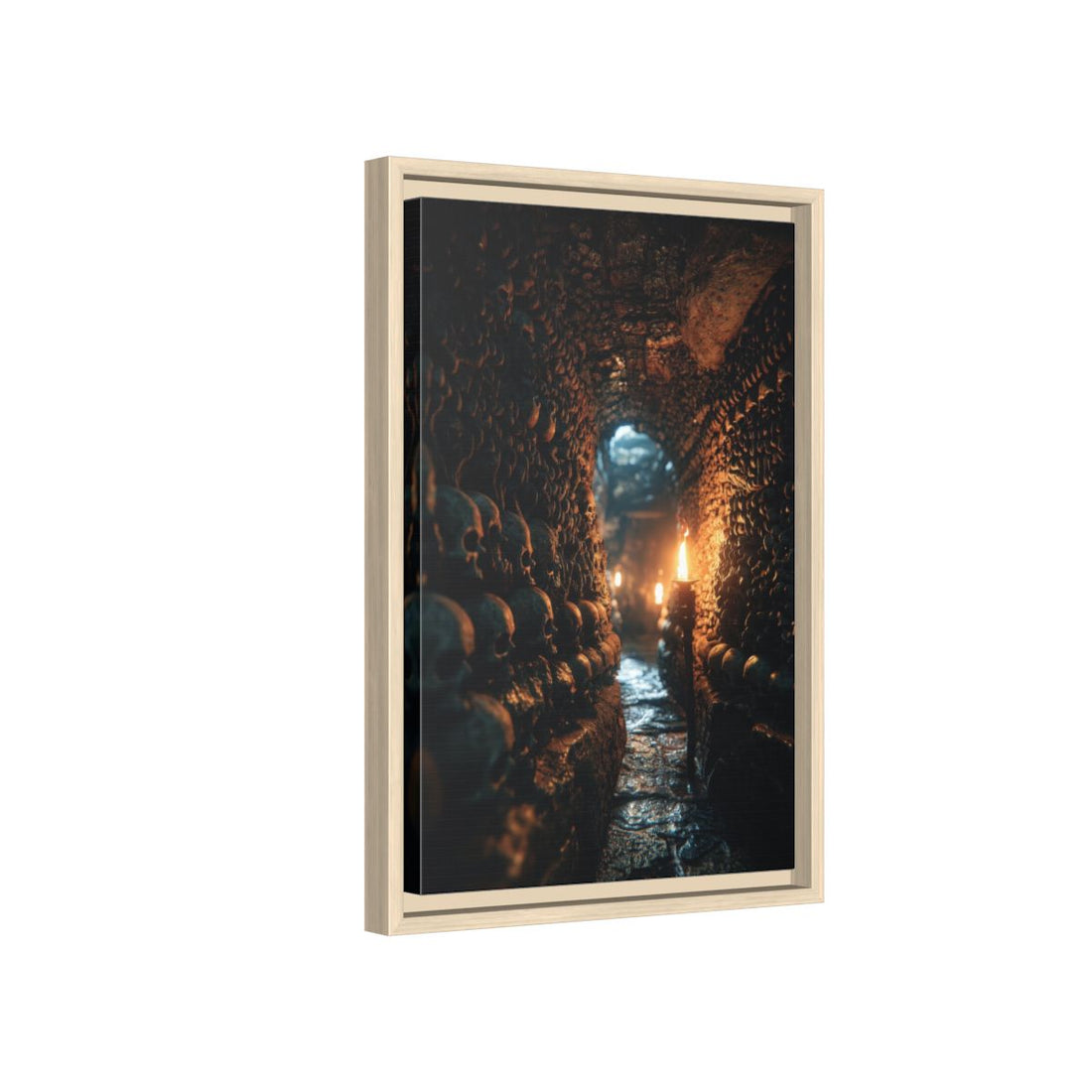Dark Catacomb Canvas Wall Art – natural wood framed canvas