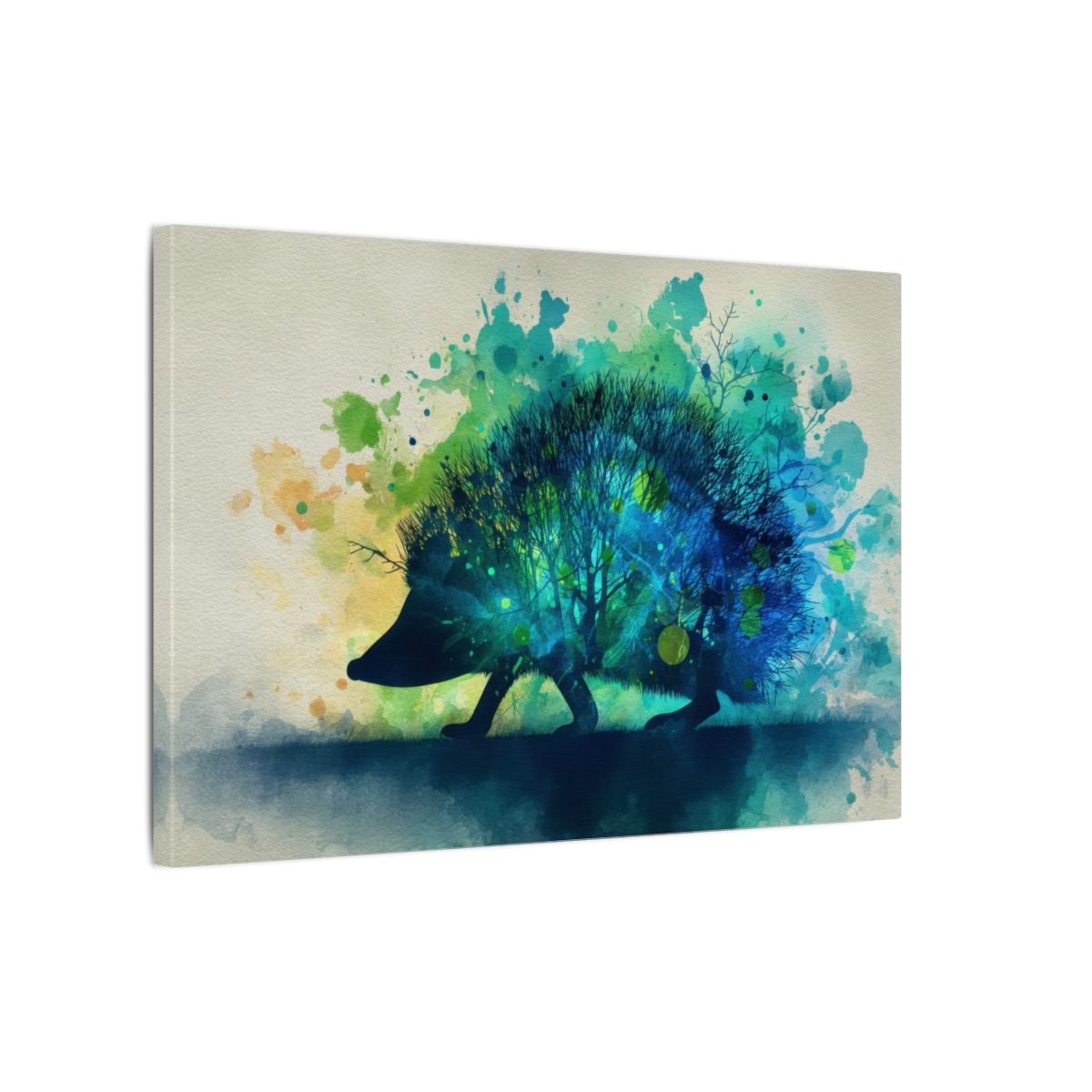 Hedgehog Watercolor Wall Art – gallery wrapped canvas, side view