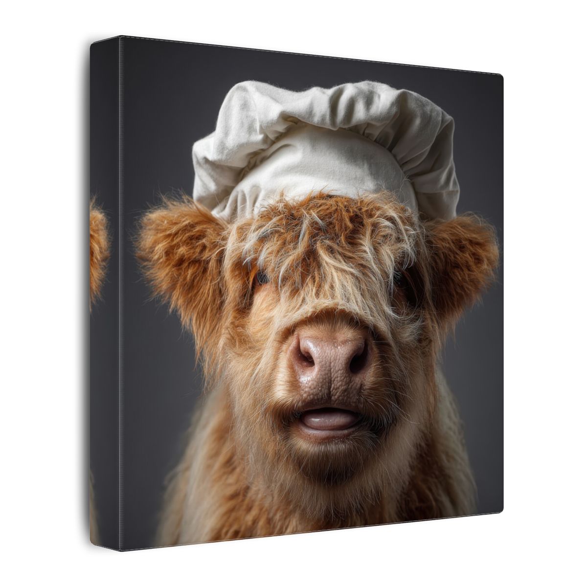 Highland Cow Chef Canvas Print – gallery wrapped canvas, side view