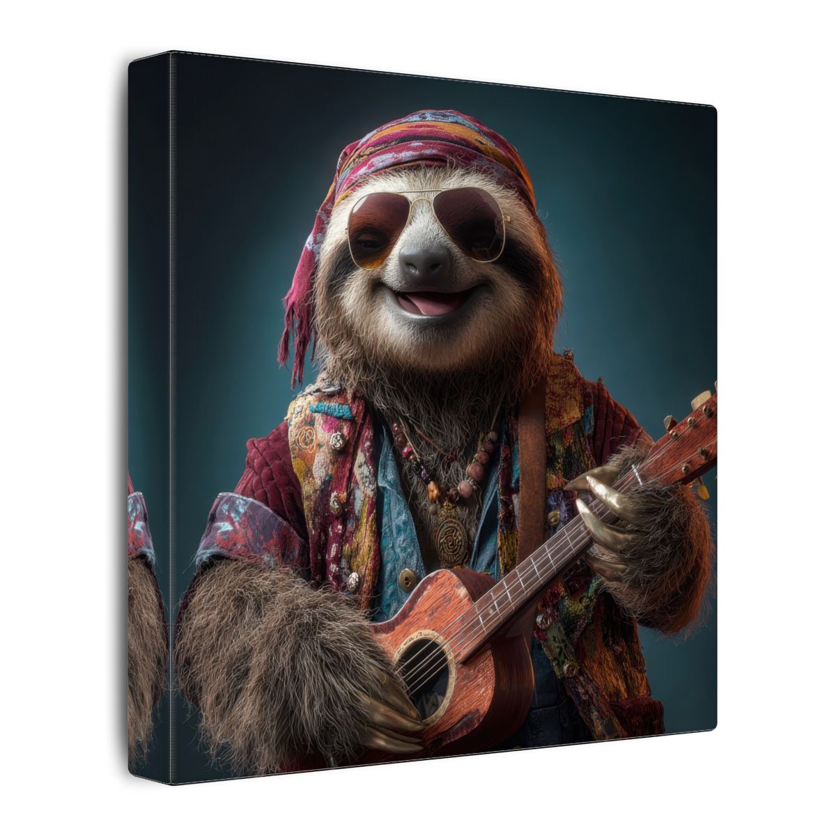 Hippie Sloth Guitar Canvas Art – gallery wrapped canvas, side view