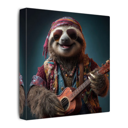 Hippie Sloth Guitar Canvas Art – gallery wrapped canvas, side view