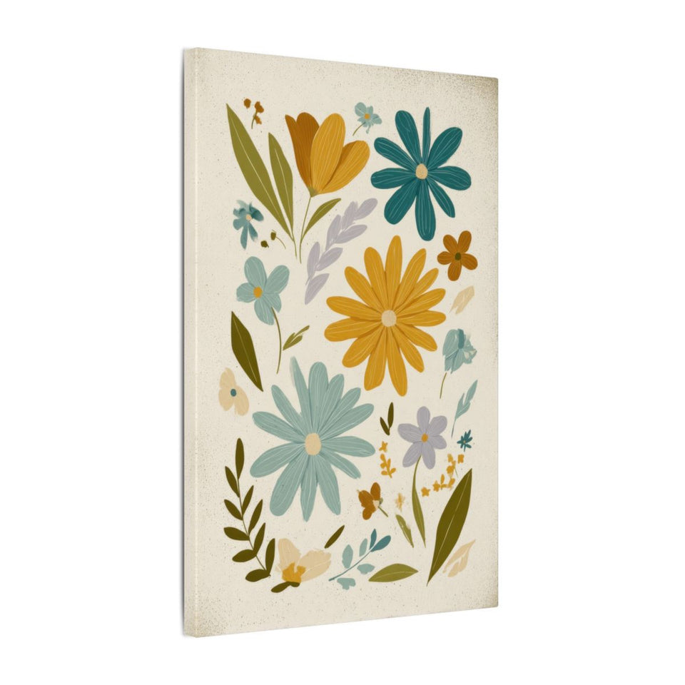 Mid-Century Modern Floral Wall Art – gallery wrapped canvas, side view