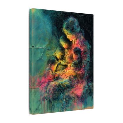 Mother &amp; Children Abstract Canvas Art – gallery wrapped canvas, side view