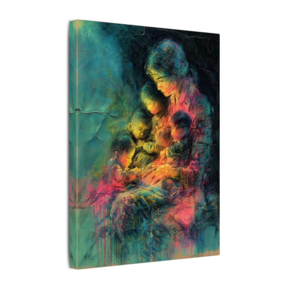 Mother &amp; Children Abstract Canvas Art – gallery wrapped canvas, side view
