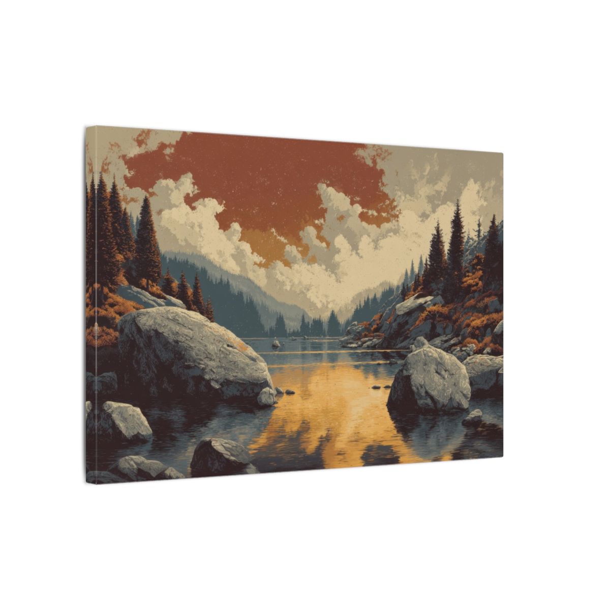 Mountain Lake Sunset Canvas Print – gallery wrapped canvas, side view