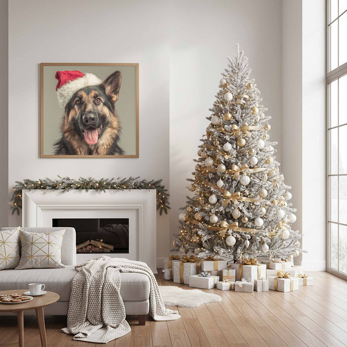 German Shepherd Santa Hat Canvas Print – styled room view 10