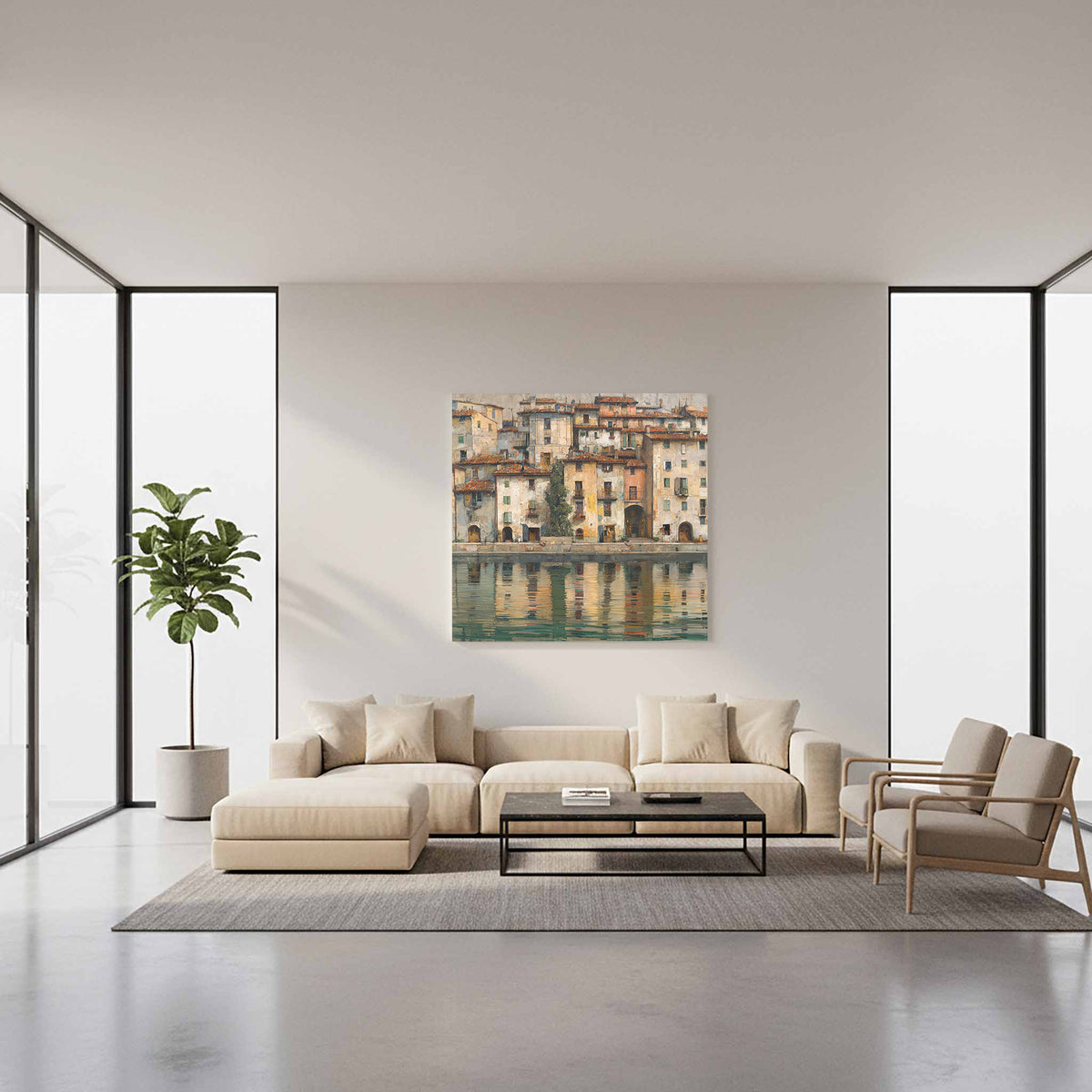 European Waterfront Canvas Print – styled room view 12