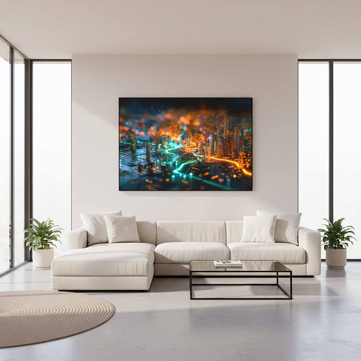 Cyberpunk Circuit Board Canvas Print – styled room view 10