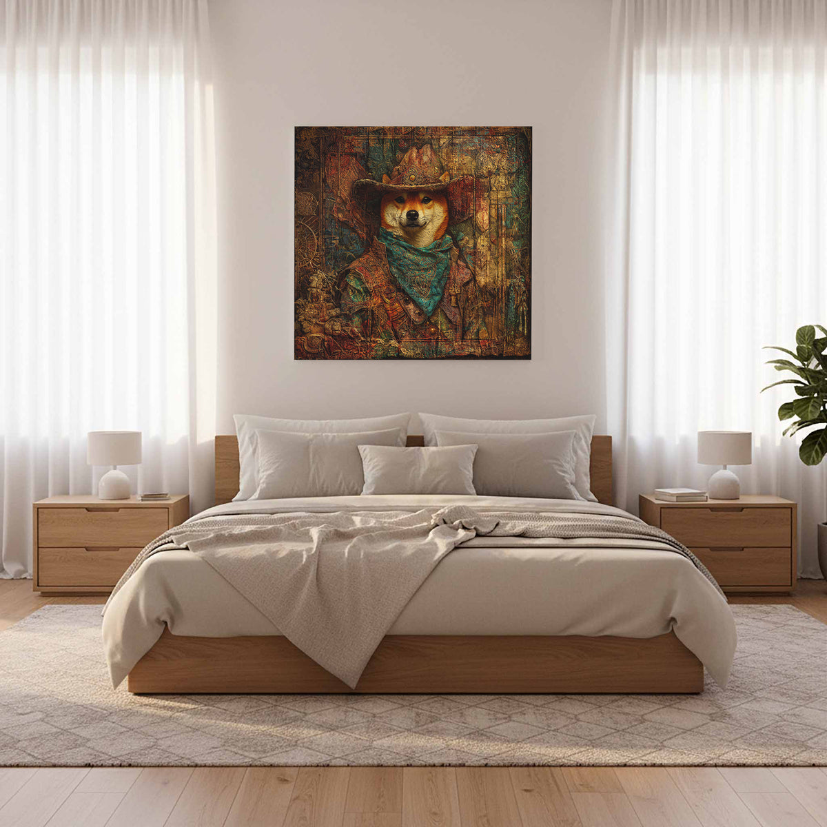 Western Cowboy Shiba Inu Canvas Print – styled room view 11