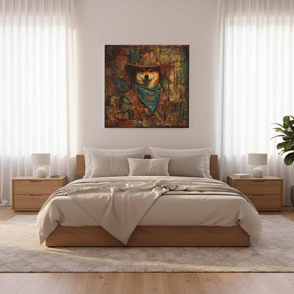 Western Cowboy Shiba Inu Canvas Print – styled room view 11