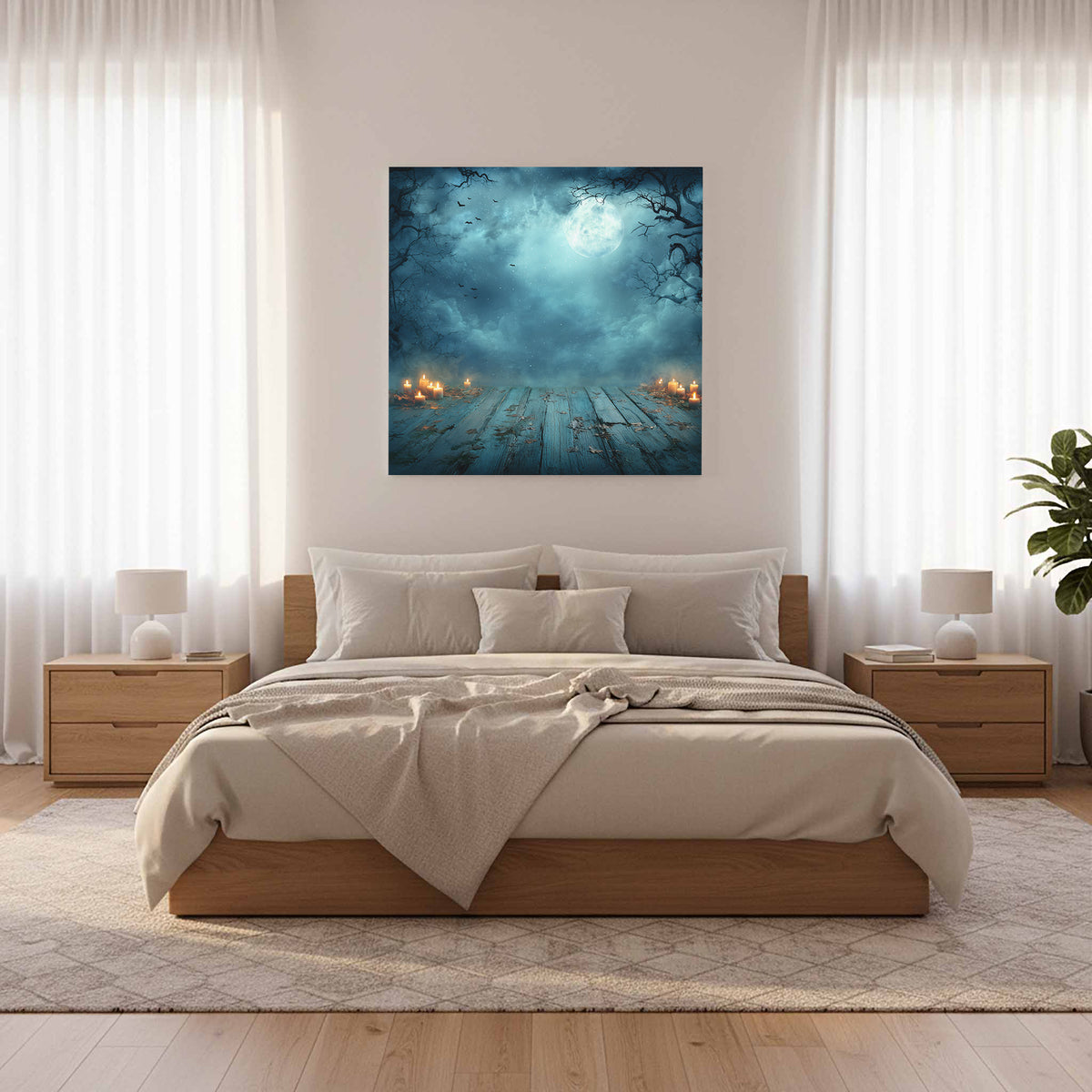 Halloween Moon Canvas Wall Art – styled room view 10
