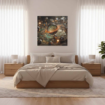 Abstract Saturn Planet Canvas Art – styled room view 10