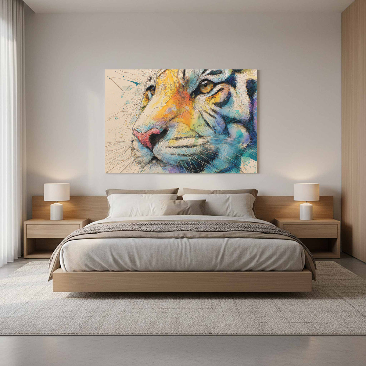 Tiger Portrait Canvas Wall Art – styled room view 10
